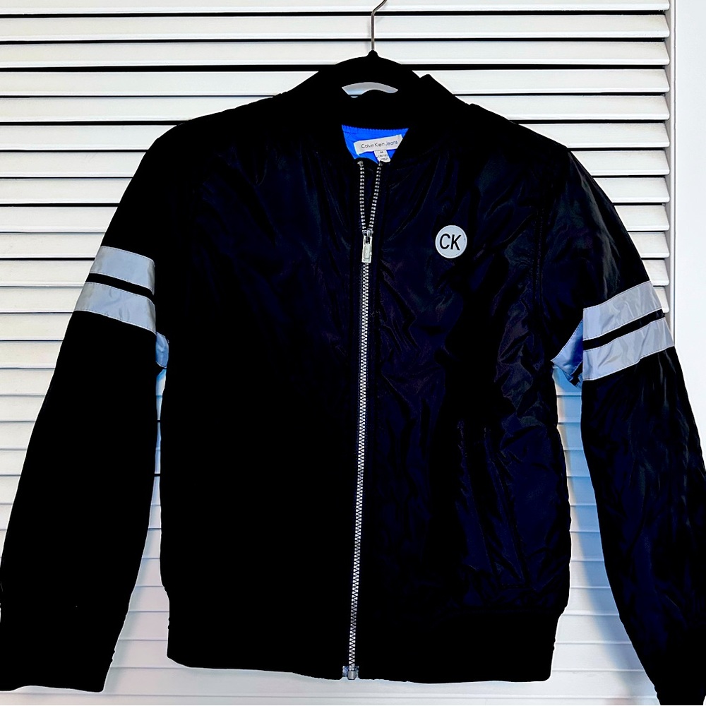 NWT Calvin Klein Boy's Black Bomber Jacket - Size M 10-12